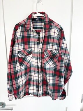 Men’s Woolrich Plaid Flannel Shirt Red Green Cream Button Down- XL